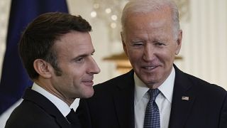 President Joe Biden speaks during a news conference with French President Emmanuel Macron in the East Room of the White House in Washington, Thursday, Dec. 1, 2022.