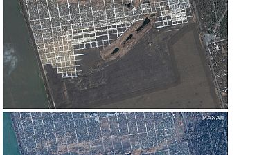 Die Firma Maxar hat Bilder aus dem All vom zerstörten Mariupol veröffentlicht.