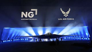 The B-21 Raider stealth bomber is unveiled at Northrop Grumman, 2 December 2022