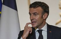 France's President Emmanuel Macron delivers a speech at the Elysee Palace, 23 November 2022