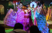 Contestants walk on the ramp for the Miss Trans Northeast 22, beauty pageant in Guwahati, 30 November 2022