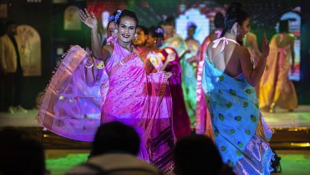 Contestants walk on the ramp for the Miss Trans Northeast 22, beauty pageant in Guwahati, 30 November 2022