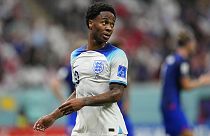 England's Raheem Sterling looks down the field during the World Cup group B soccer match between England and The United States, at the Al Bayt Stadium in Al Khor , Qatar