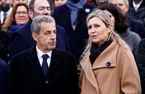 Former French President Nicolas Sarkozy and President of the National Assembly of France Yael Braun-Pivet attend a ceremony at the Arc de Triomphe on Nov. 11.