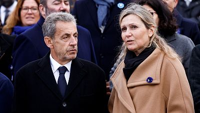 Former French President Nicolas Sarkozy and President of the National Assembly of France Yael Braun-Pivet attend a ceremony at the Arc de Triomphe on Nov. 11.