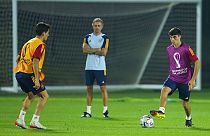 Hugo Guillamon e Pedro in allenamento, prima del match contro il Marocco