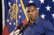 Republican candidate for U.S. Senate Herschel Walker speaks during a campaign stop at the Governors Gun Club in Kennesaw, Ga., on Monday, 5 December, 2022