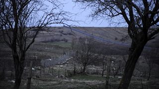 Wire border fence is seen from the village of Shtit in Bulgaria, near the border with Turkey.