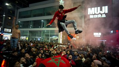 Празднование победы Марокко на ЧМ-2022 в Милане