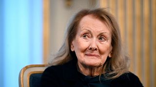 French writer Annie Ernaux, winner of the 2022 Nobel Prize in Literature, attends a press conference, in Stockholm, Tuesday, Dec. 6, 2022. 