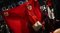 Morocco fans in Marseille, southern France, celebrate after victory over Spain in the Qatar World Cup.