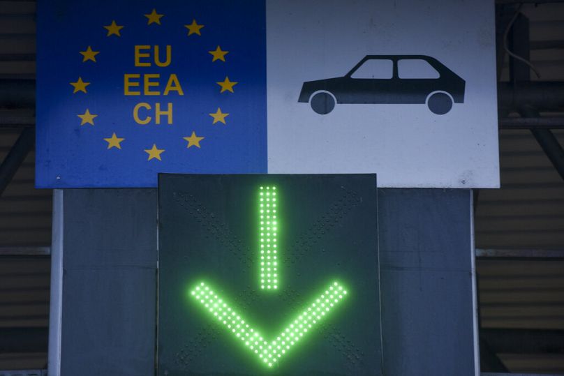 A display at the border between Croatia and Slovenia at the Bregana border crossing, Thursday, Dec. 8, 2022.