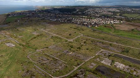 An aerial view of the the site of a proposed new coal mine near the Cumbrian town of Whitehaven.