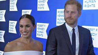 Prince Harry and Meghan, Duke and Duchess of Sussex, in New York City to accept the Robert F. Kennedy Ripple of Hope Award. Tuesday, 6 December 2022.