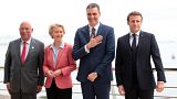 Portuguese PM Antonia Costa, Commission chief Ursula von der Leyen, Spanish PM Pedro Sanchez and French President Emmanuel Macron, in Alicante, Spain, Dec. 9, 2022. 