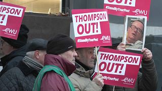 Postal workers on strike outside their biggest depot in London on December 9th 2022.