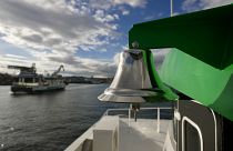 View from Medstraum, the first 100% electrically powered fast ferry, on route in Stavanger, Norway