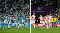 فریاد شادی بازیکنان کرواسی و آرژانتین پس از صعود به نیمه نهایی جام جهانی قطر