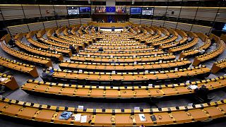 Archives : hémicycle du Parlement européen à Bruxelles, le 17 juin 2020