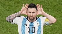 Argentina's Lionel Messi celebrates after scoring during the World Cup quarterfinal match against the Netherlands in Lusail, Qatar, 9 December 2022