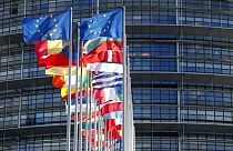 Az Európai Parlament épülete Strasbourgban 2022. február 15-én
