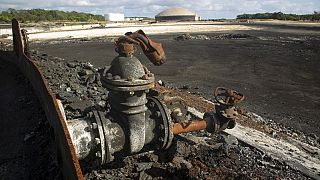 Zona afectada por el incendio en la base de supertanques de Matanzas