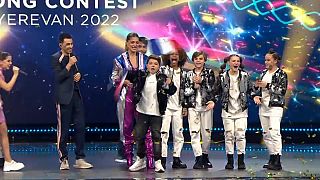 Lissandro celebra su victoria en el Festival de Eurovisión Junior, Ereván, Armenia 11/12/2022