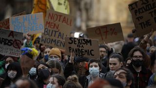 Protesters in London in 2021 called on the British government to do more to protect women, after the murder of Sarah Everard.
