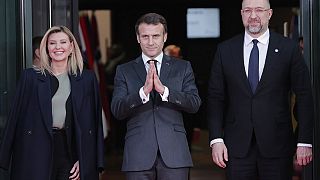 Emmanuel Macron, Olena Zelenska et Denys Shmyhal (13/12/22)