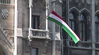 Венгерский флаг реет в Будапеште