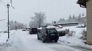 Snow brought cities, such as Lyon in France, to a standstill on Tuesday morning. 