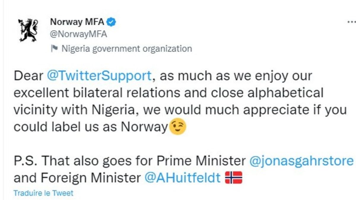 Capture d'écran du compte Twitter du ministère norvégien des Affaires étrangères 