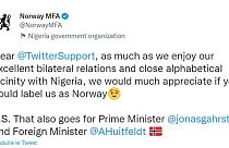 Capture d'écran du compte Twitter du ministère norvégien des Affaires étrangères