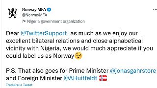 Capture d'écran du compte Twitter du ministère norvégien des Affaires étrangères 