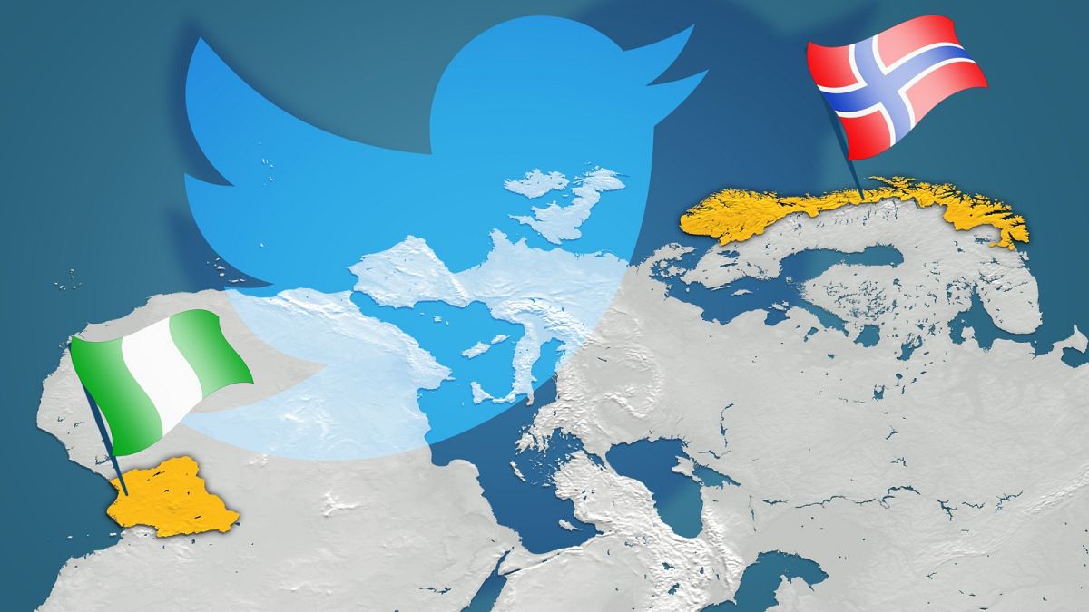 Map showing Norway and Nigeria, and Twitter logo