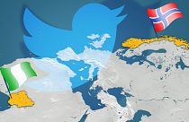 Map showing Norway and Nigeria, and Twitter logo