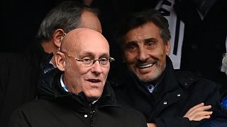 Archives : Bernard Laporte et Mohed Altrad au stade de France, lors du match France-Italie le 6 février 2022