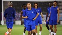 French footballer Kylian Mbappé trains ahead of France's semi-final match against Morocco on Wednesday.