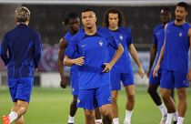 French footballer Kylian Mbappé trains ahead of France's semi-final match against Morocco on Wednesday.