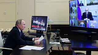 Putin nimmt an einem Kabinetts-Treffen von seinem Sitz außerhalb Moskaus teil. 14. Dezember 2022