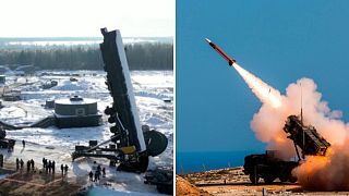 سامانه آمریکایی دفاع موشکی پاتریوت (تصویر راست) و موشک قاره‌پیمای هسته‌ای روسیه که دیروز توسط این کشور مستقر شد (تصویر راست)