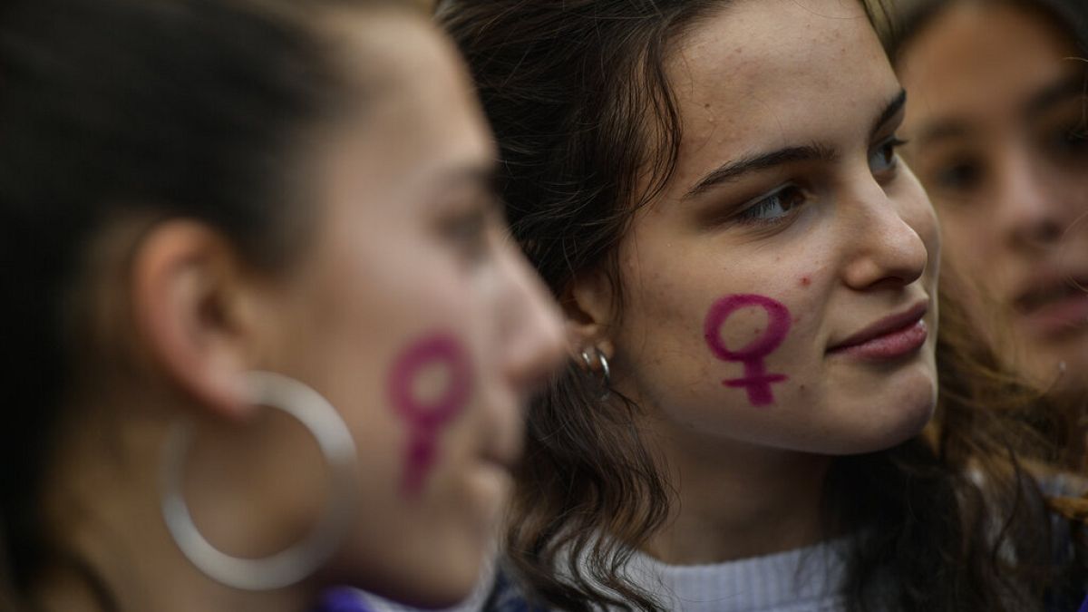 Mujeres manifestantes en el Día Internacional de la Mujer. Madrid, España