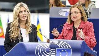 Las eurodiputadas griegas Eva Kaili y Maria Spyraki.