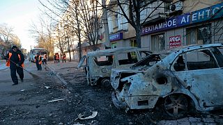 مدينة دونيتسك الخاضعة للسيطرة الروسية بعد القصف، أوكرانيا