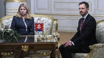 Slovakia's Prime Minister Eduard Heger meets Slovakia's President Zuzana Caputova