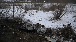 Ukrainian soldiers say this is the remnant of a Russian missile shot down with a machine gun
