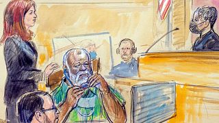 Artist sketch shows suspect Abu Agila Mohammad Mas'ud Kheir Al-Marimi in federal court in Washington, Monday, Dec. 12, 2022