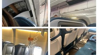 صورة من داخل طائرة تابعة لشركة طيران هاواي كانت متجهة من فينكس إلى هونولولو إثر تعرضها لاضطرابات جوية شديدة. 2022/12/18