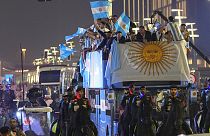 Argentina's World Cup champions squad celebrated with tens of thousands of fans on an open-top bus Lusail boulevard