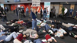 Members of the Global Youth Biodiversity Network demonstrate in the halls of the COP15 convention centre 